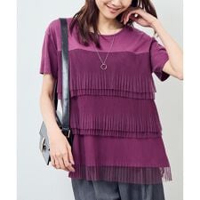 プリーツチュールドッキングTシャツ