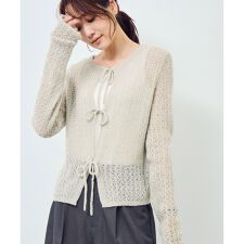 レース編みメッシュニットカーディガン
