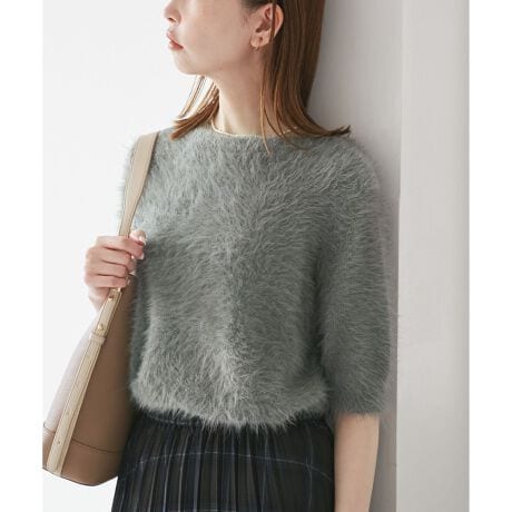 シャギーニットハーフスリーブプルオーバー