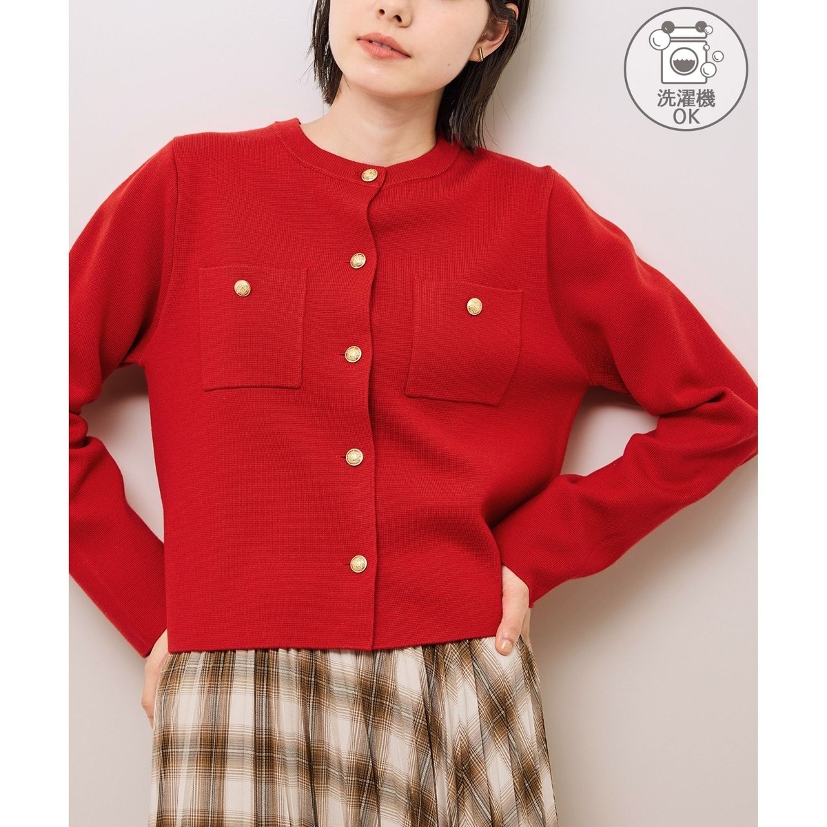 タグ付　未使用　美品　リエンダゴルフ　ニット ツイードカーディガン　半袖 DIAVEL カーディガン 半袖ツイード風ニットカーディガン