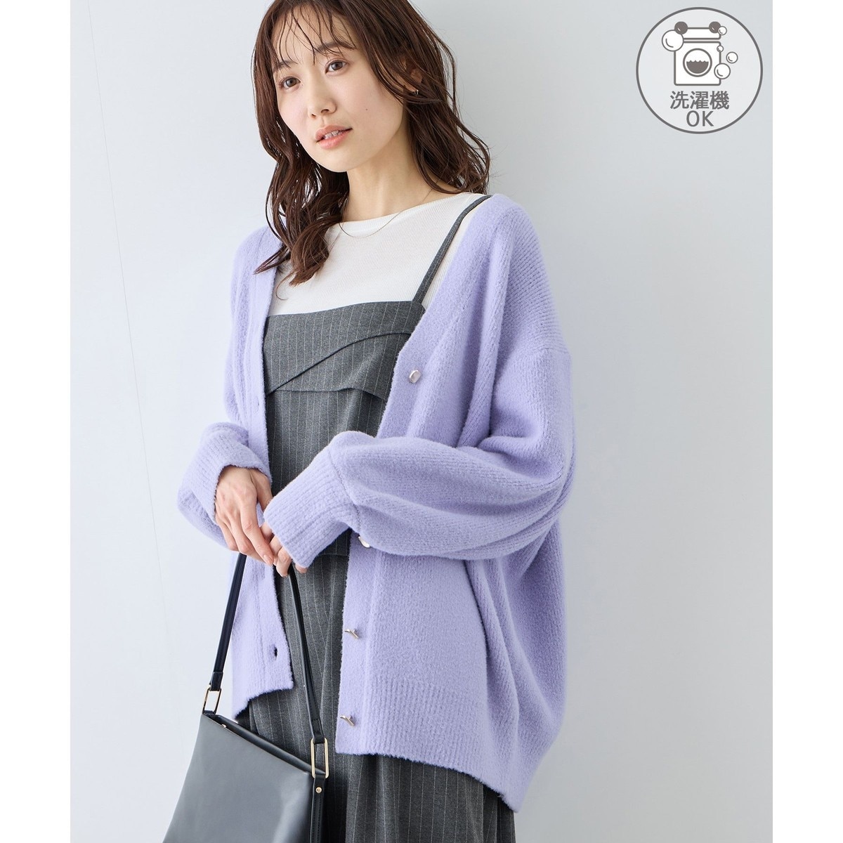 IENA イエナ カシミヤ 100％ ニット カーディガン ラベンダー 紫 IENA（イエナ）の「AQUA畦ボックスシルエットカーディガン