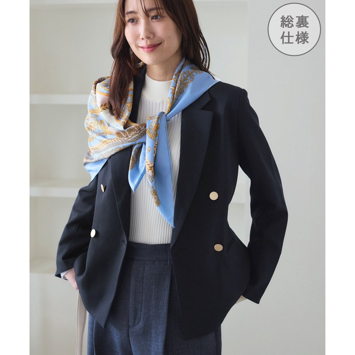 低身長・小柄さん向け/ウールライクサージ金ボタンジャケット(肩