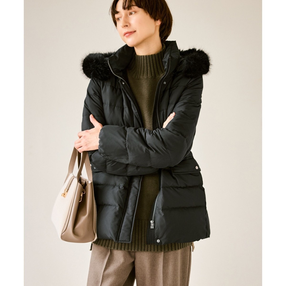 GREEN DOWN/グリーンダウン】ファー付きダウンロングコート/一部WEB