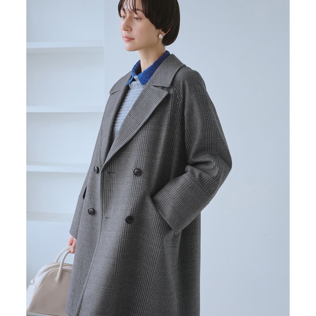 ROPEロペピクニック◆ボリュームフード付 2wayウール混コート/グレージュS～M ユアーズ ur\u0027s シャギーニットベスト （ライトグレー） -靴