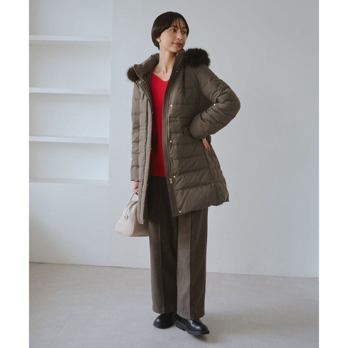 GREEN DOWN/グリーンダウン】ファー付きダウンロングコート/一部WEB