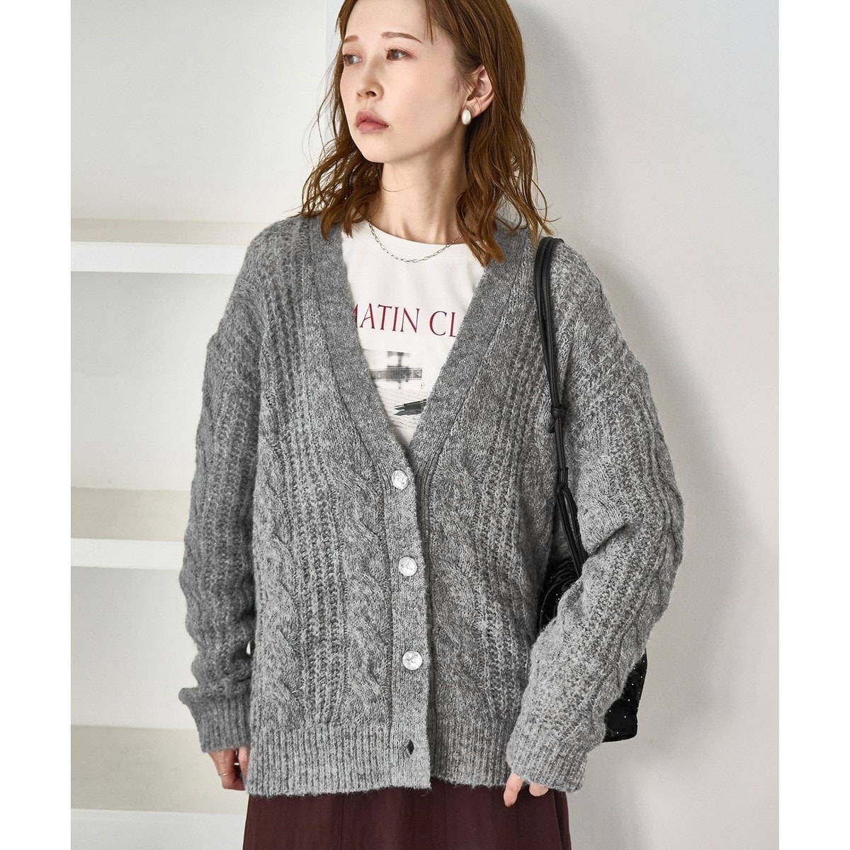 ゆるケーブル編みVネックニットカーディガン | ロペピクニック(ROPE