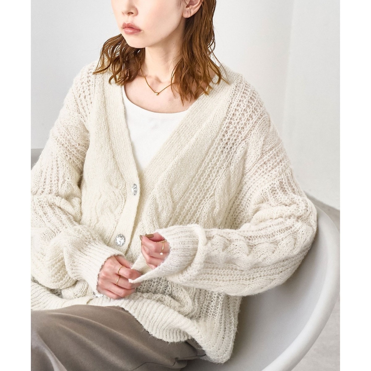 ゆるケーブル編みVネックニットカーディガン | ロペピクニック(ROPE