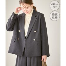 【低身長・小柄さんサイズ】レディハンサムシリーズ ウールライク金ボタンジャケット(総裏地)