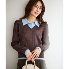 【新色追加】フェイクレイヤードニットプルオーバー