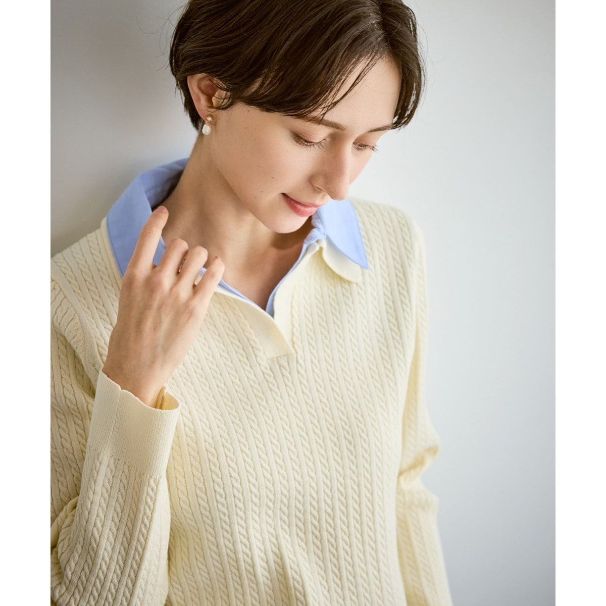 ダブルカラーミニケーブルニット | ロペピクニック(ROPE' PICNIC