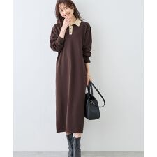 配色スキッパーニットワンピース