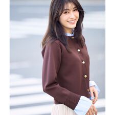 襟フリルドッキングカーディガン