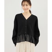 異素材ドッキングニットカーディガン/イージーケア