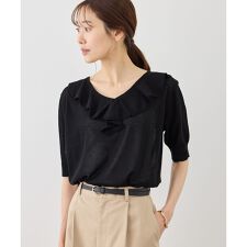 5分袖フリルニット