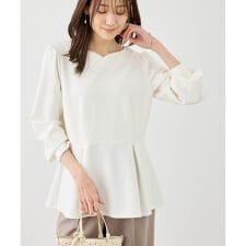 カットジョーゼットハートネックペプラムプルオーバー