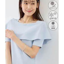 八方映えニット ハーフスリーブケープニットプルオーバー/UVカット・接触冷感・イージーケア