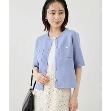 ミラノリブ金ボタン半袖カーディガン