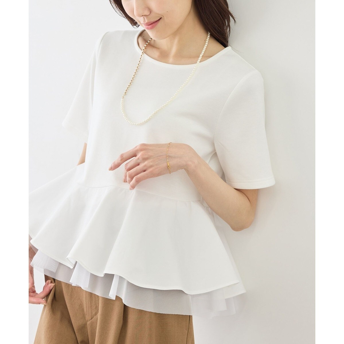 裾フリル異素材ドッキングカットトップス | ロペピクニック(ROPE