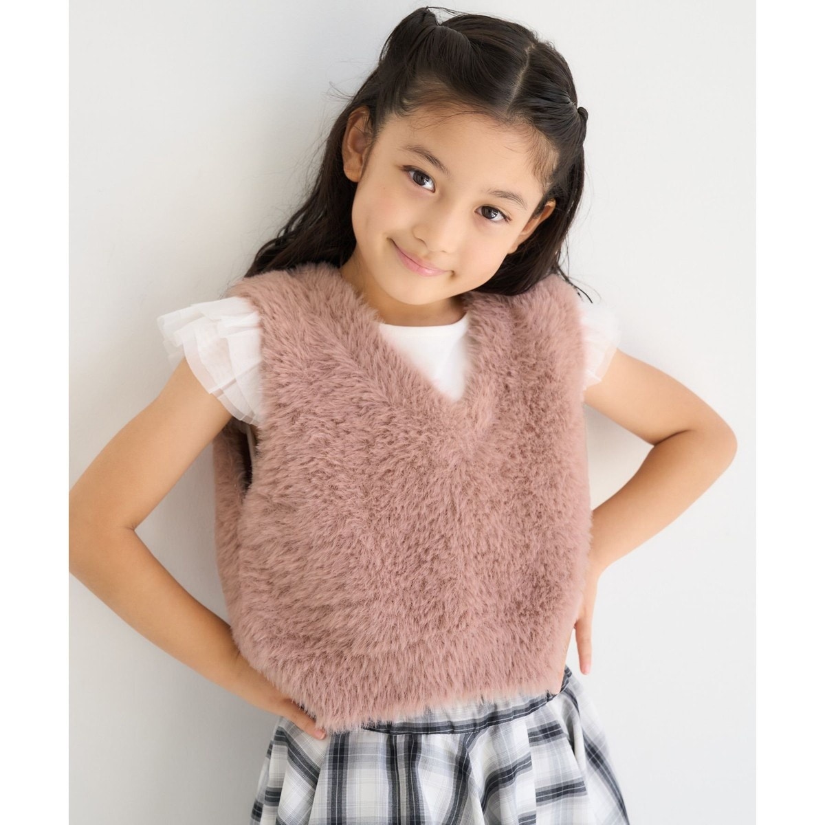 BEAUTY&YOUTH ニットベスト KIDS/キッズ】ラメショートフェザーニットベスト/リンクコーデ | ロペ