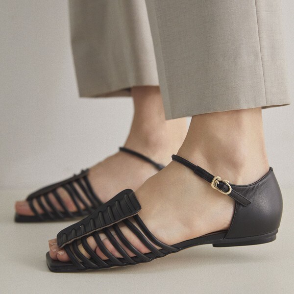 ★オデットエオディール★クロスウェッジオープントゥパンプス24.5今期新品 オデットエオディール ウェッジソール 23.0 フィージュ オープントゥ