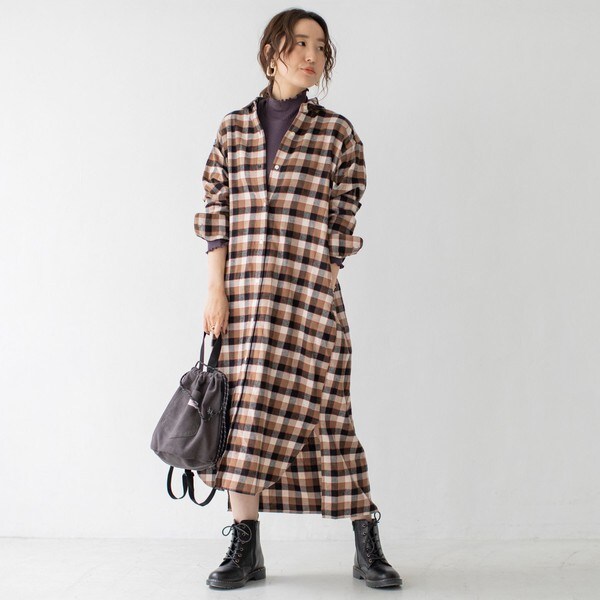 春の最新作 送料無料 コットンネルシャツワンピース 手洗い可能 在庫限り