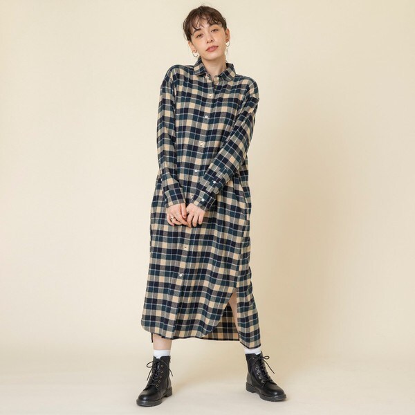 おすすめ コットンネルシャツワンピース 手洗い可能 人気の