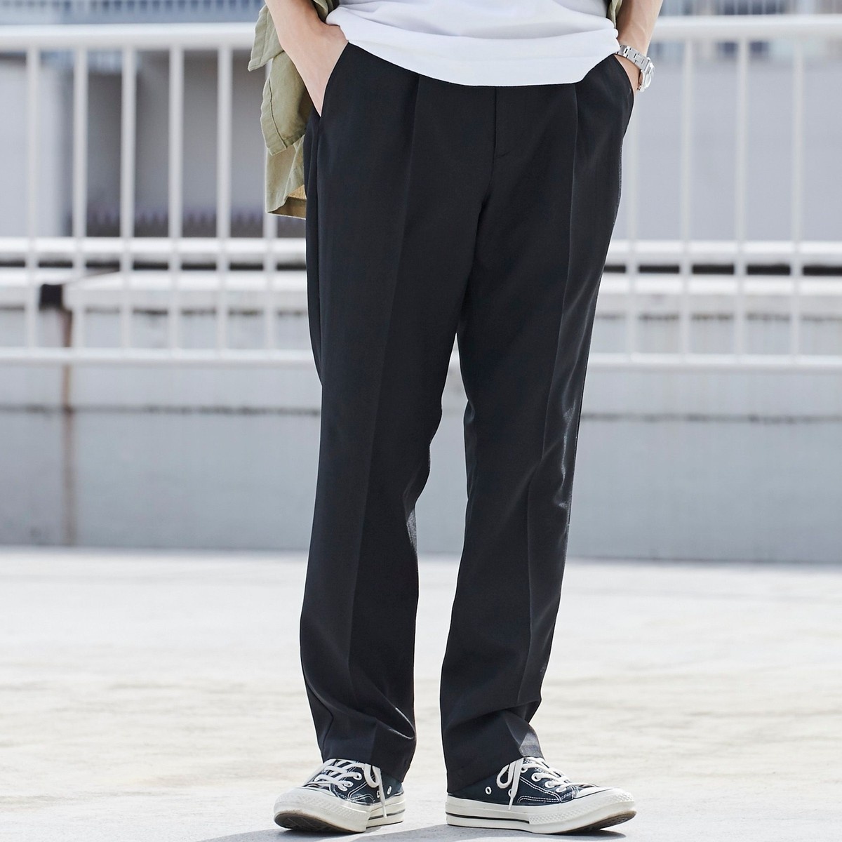 CLASSICO TAPERED】ウールブレンド 1タックテーパードパンツ/ネイビー