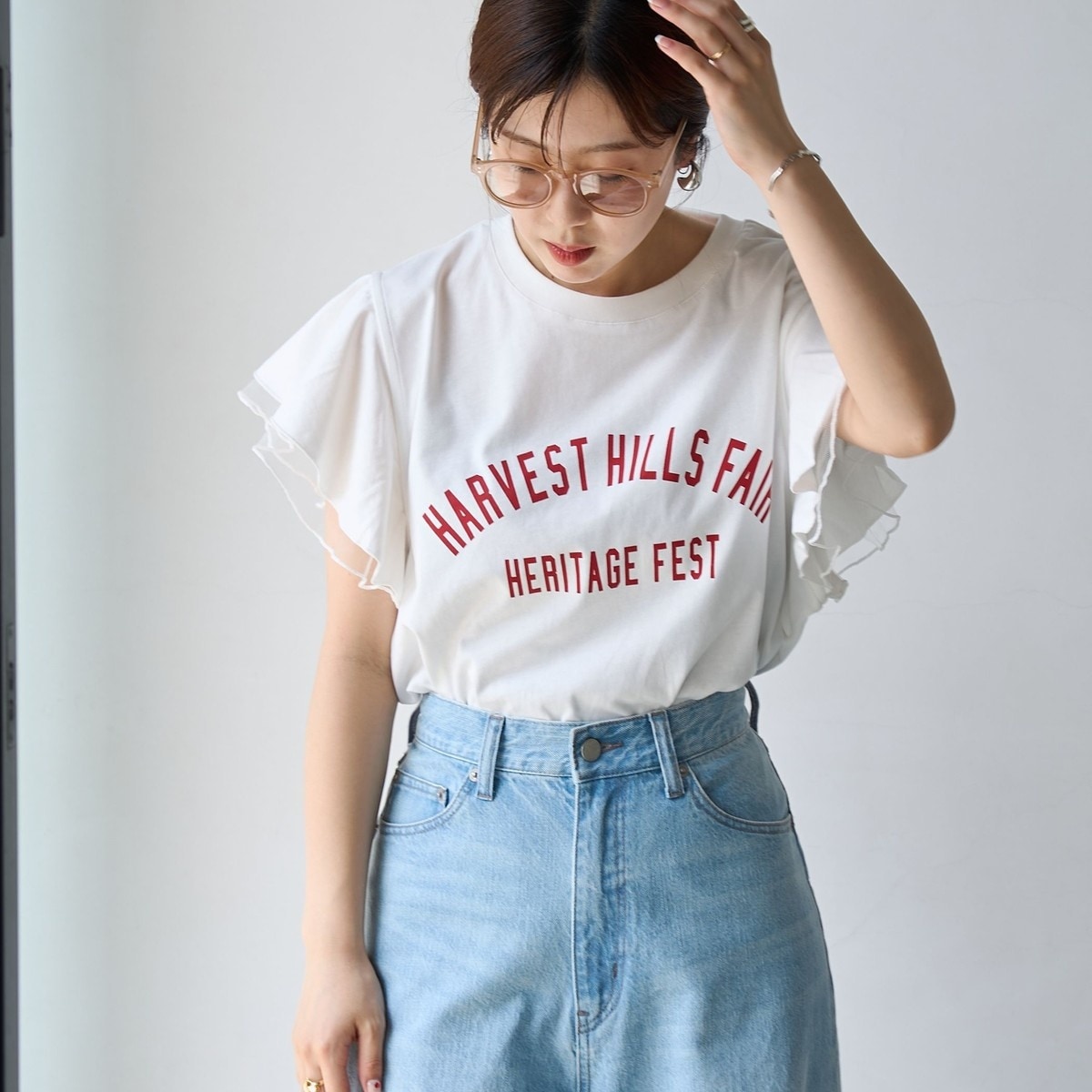 【WEB限定】チュールレイヤーフリルスリーブTシャツ