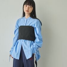 ELSコットン袖リボンバンドカラーシャツ