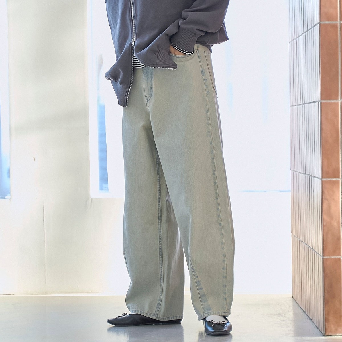 春気分上がる美シルエットパンツ】デニムトッピングカーブパンツ