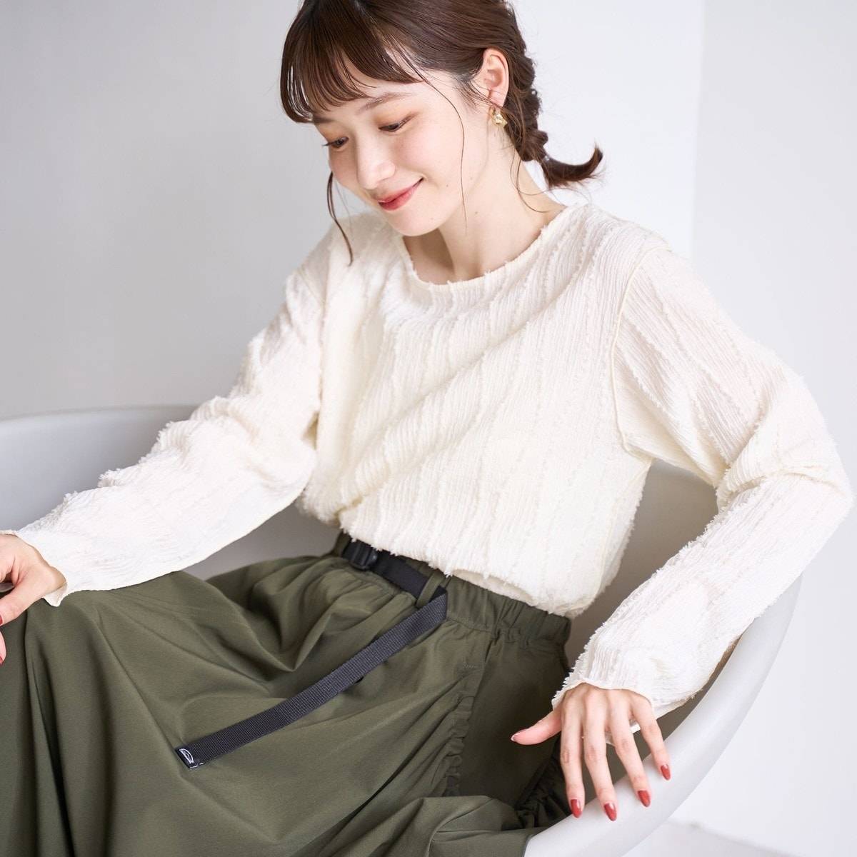 【再入荷・新色登場】ウェーブデザイン カットジャガード クルーネックTシャツ