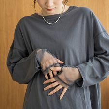 【再入荷・新色登場】袖チュール切替ロングスリーブTシャツ