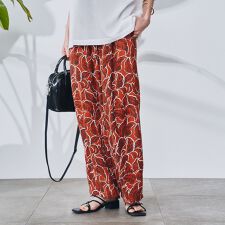 リーフプリントイージーワイドパンツ