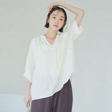 【接触冷感】リラクシーストライプスキッパーブラウス