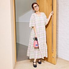 【スザンヌさんコラボ】Suuチェックフレアスリーブワンピース