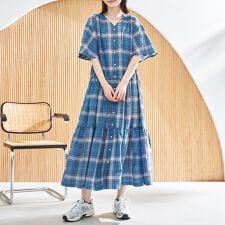 【スザンヌさんコラボ】Suuチェックフレアスリーブワンピース