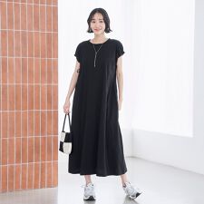 【接触冷感・UVカット】WELLTECT USA 袖リボンフレアワンピース