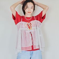 【セットアイテム】ラメチュールキャミセットロゴTシャツ