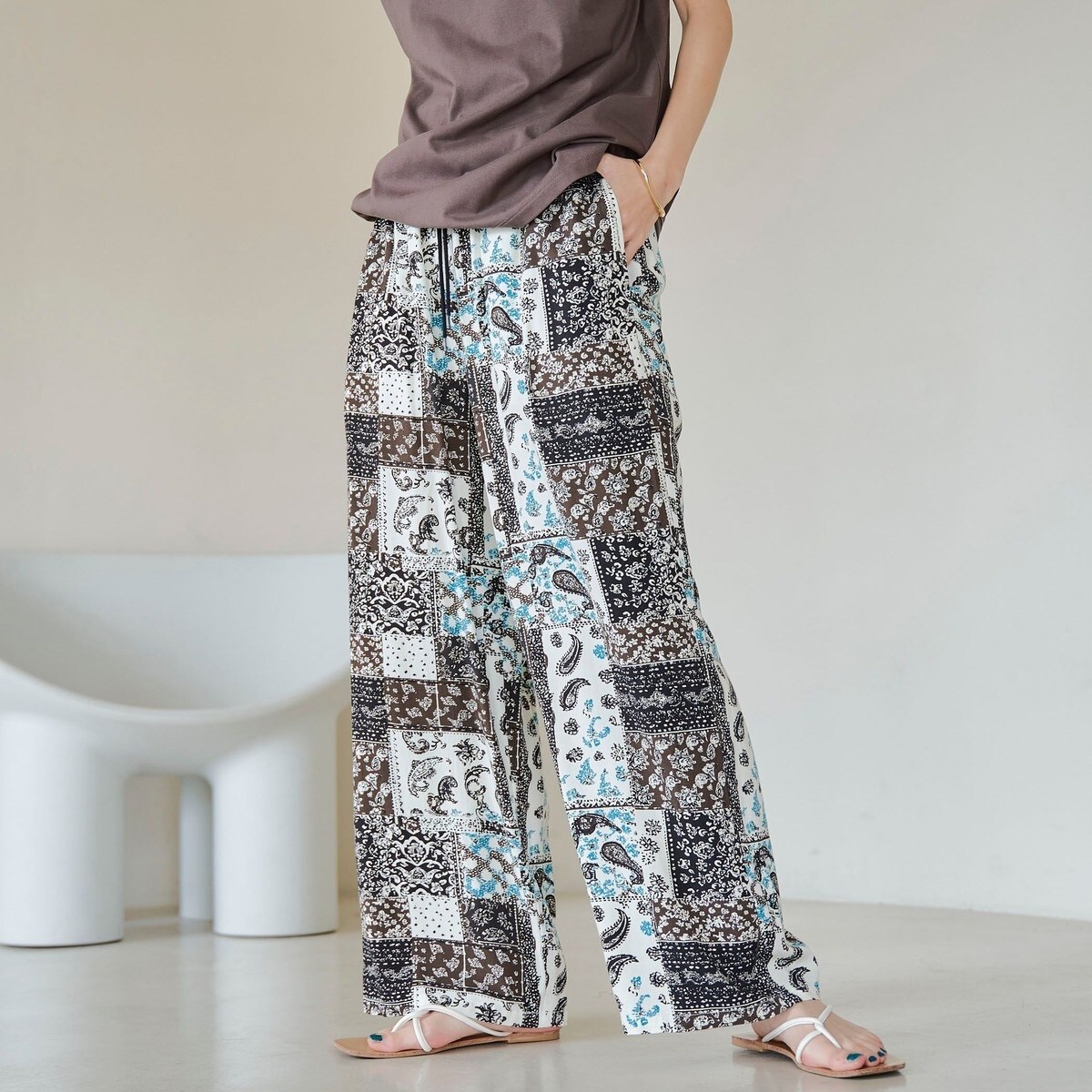 パンツ エッジングプリントイージーパンツ