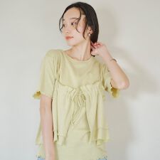 【セットアイテム】配色リブキャミソールセットTシャツ