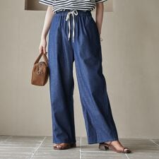 コットンレーヨンデニムワイドパンツ