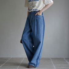 サイドライン タックワイドデニムパンツ