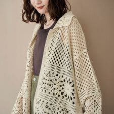 クロシェ襟付きニットカーディガン