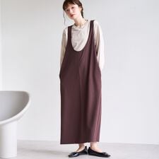 【UVカット / 防シワ / ストレッチ】カットジョーゼットUネックジャンスカ