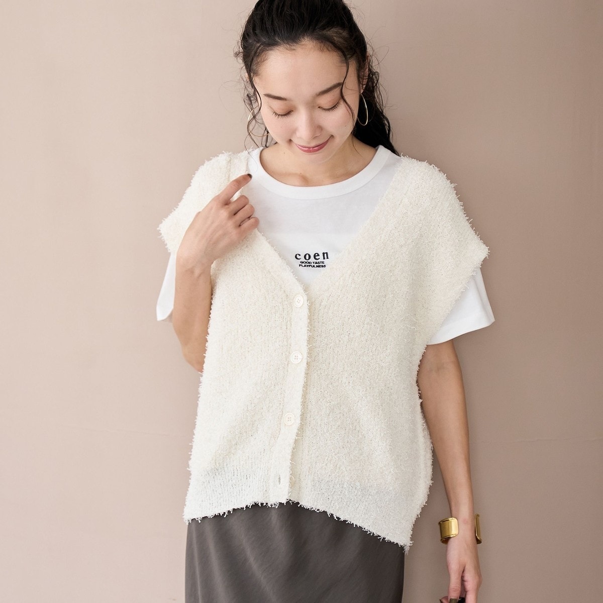 [�}���C]�l�b�v���[��2WAY�j�b�g�x�X�g/�R�[�G���icoen�j OFF WHITE