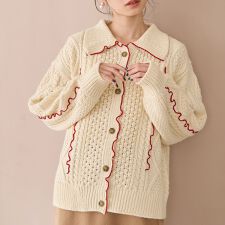 コーエン(coen)の配色メローケーブル編みニットカーディガン