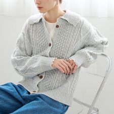 コーエン(coen)の配色メローケーブル編みニットカーディガン