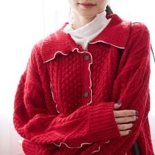 コーエン(coen)の配色メローケーブル編みニットカーディガン