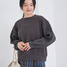 ケーブルニットドッキング切替裏毛スウェット2