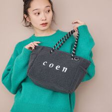 coen（コーエン）ロゴ リバーシブルボア＆チェックトートバッグ